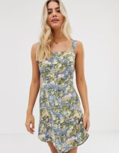 Wednesday's Girl cami pinafore dress in tropical print-Multi