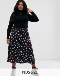 Wednesday's Girl Curve midaxi skirt in bright floral-Red