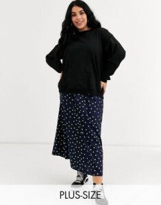 Wednesday's Girl Curve midi skirt with front zip in bright spot-Navy