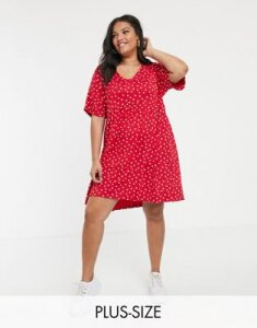 Wednesday's Girl Curve mini smock dress in daisy print-Red