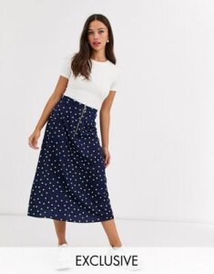 Wednesday's Girl midi skirt with front zip in bright spot-Navy