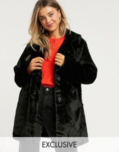 Wednesday's Girl oversized coat in faux fur-Black