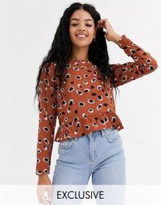 Wednesday's Girl relaxed top in abstract animal spot-Brown