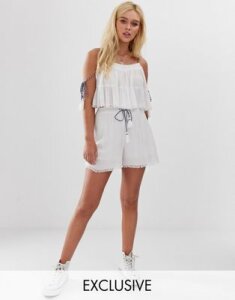 Wednesday's Girl shorts with fringe trim two-piece-White