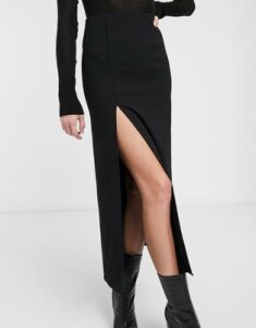 Weekday Amani straight midi skirt with side slit in black