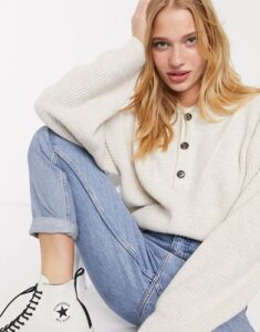 Weekday Cambell button detail sweater in off-white