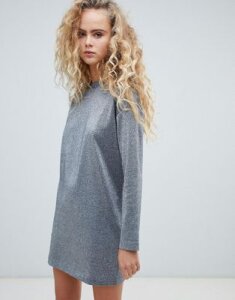 Weekday glitter sweater dress in silver-Black