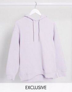 Weekday Marcie organic cotton longline hoodie in lilac-Purple