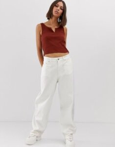 Weekday organic cotton oversized low rise wide leg jeans in white