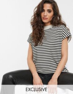 Weekday Prime organic cotton t-shirt in black and beige stripes-Multi