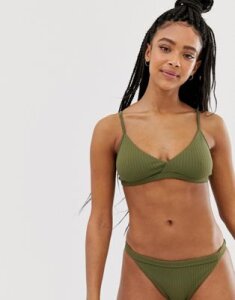 Weekday ribbed triangle bikini top in khaki-Green