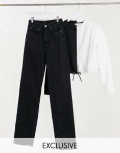 Weekday Row organic cotton slim straight leg jeans in washed black