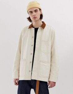 Weekday Sunset jacket with cord collar in ecru-White