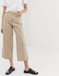 Weekday zip pocket front wide leg jeans in sand-Beige