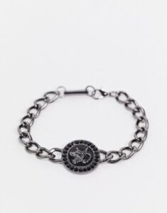 WFTW bracelet in gunmetal with doberman design charm and stone detail-Gray