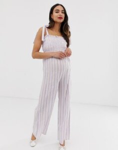 Wild Honey Maternity jumpsuit with shirred bodice in stripe-Multi