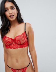 With Love Lilly Metisse mesh and lace underwire longline bra in red
