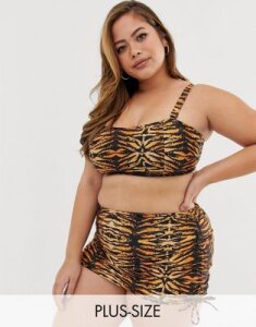Wolf & Whistle Curve Exclusive Eco adjustable high waist bikini bottom in tiger print-Multi