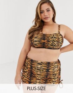 Wolf & Whistle Curve Exclusive Eco bandeau bikini top in tiger print-Multi