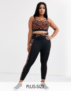 Wolf & Whistle Curve leopard print leggings with side panel in black