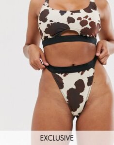 Wolf & Whistle Eco Exclusive high leg bikini bottom in cow print-Orange