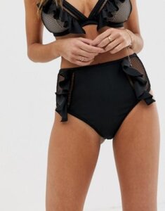Wolf & Whistle Eco Exclusive ruffle high waist bikini bottom in black
