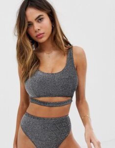 Wolf & Whistle Fuller Bust Exclusive cut out crop bikini top in silver glitter