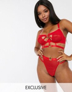 Wolf & Whistle hardware and strapping detail thong in red