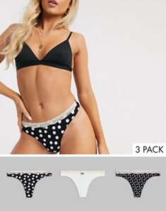 Women'secret 3 pack dot print cotton knickers in black and white