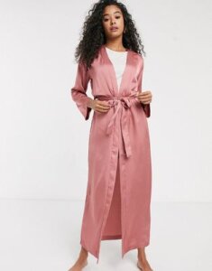 Women'secret embroidered stars satin maxi robe in pink