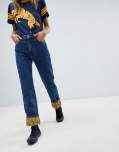 Wrangler blue & yellow retro boyfriend jean with contrast print turn-ups