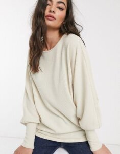 Y.A.S batwing rib sweater in cream-Pink