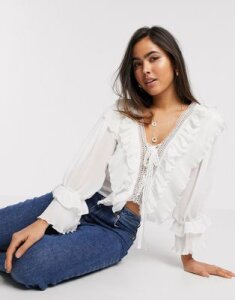 Y.A.S blouse with deep v neck and ruffle detail in white