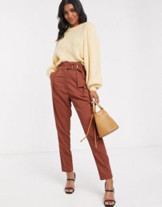 Y.A.S high waist wide leg pants with wide belt-Brown