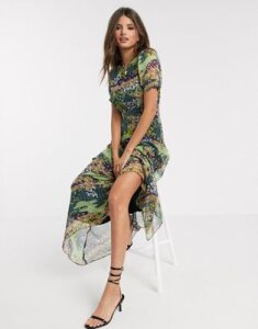 Y.A.S maxi dress in green mix floral-Multi