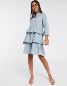 Y.A.S mini dress with tiered skirt in blue