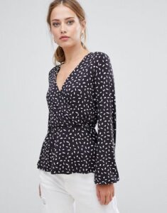 Y.A.S Mirella patterned wrap blouse-Black
