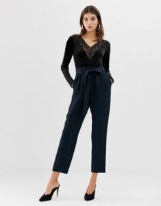 Y.A.S paperbag waist textured pants-Navy