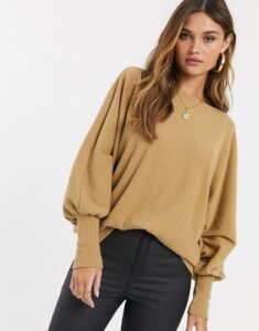 Y.A.S rib knitted batwing sweater in brown-Tan