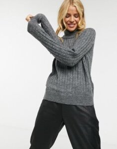 Y.A.S ribbed sweater with high neck in green-Gray