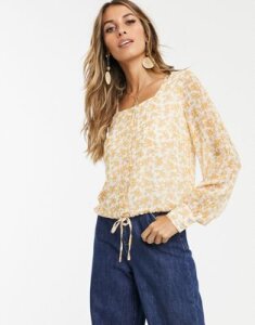 Y.A.S square neck top in floral print-White