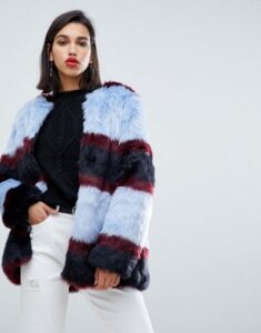 Y.A.S stripe faux fur coat-Multi