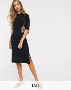 Y.A.S Tall high neck dress with puff sleeve in black