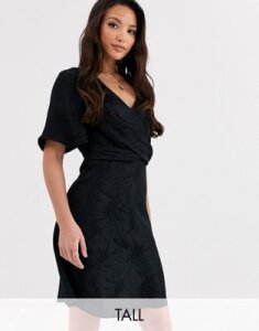 Y.A.S Tall Opia short sleeve knot front mini dress-Black
