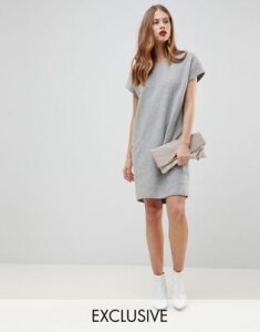 Y.A.S wool mini dress with oversized pockets in gray