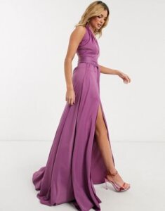 Yaura luxe satin maxi dress with cut out detail in lavender-Purple