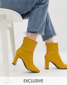 Z Code Z Exclusive Sanaa yellow croc effect heeled ankle boots