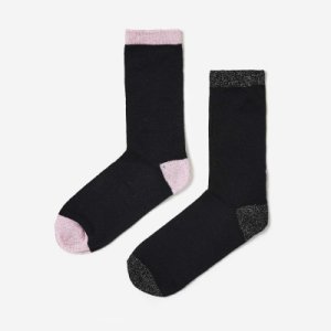 2 Pack Glitter Socks In Black and Pink, Black