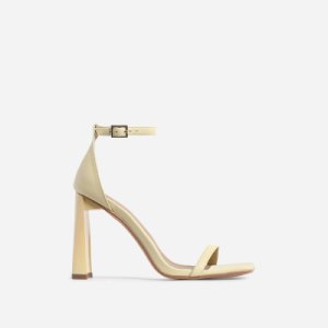 Ego - Ace square toe flared heel in lemon yellow faux leather, yellow
