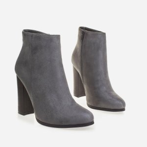 Anabel Block Heel Ankle Boot In Grey Faux Suede, Grey